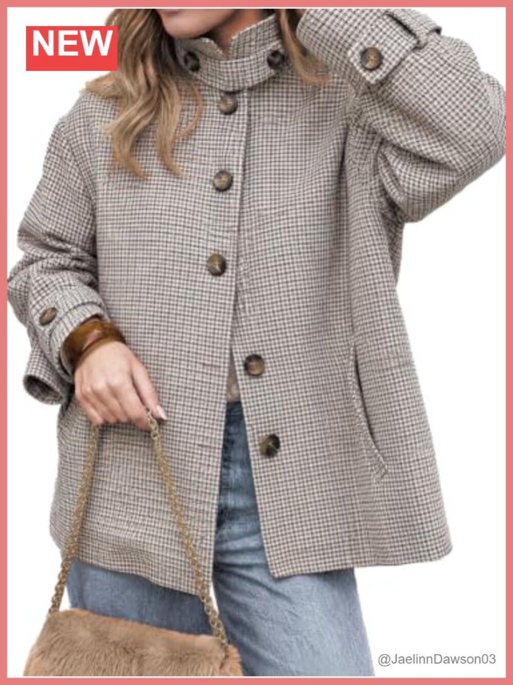 Tankaneo Womens Houndstooth Tweed Shacket Oversized Casual Jacket